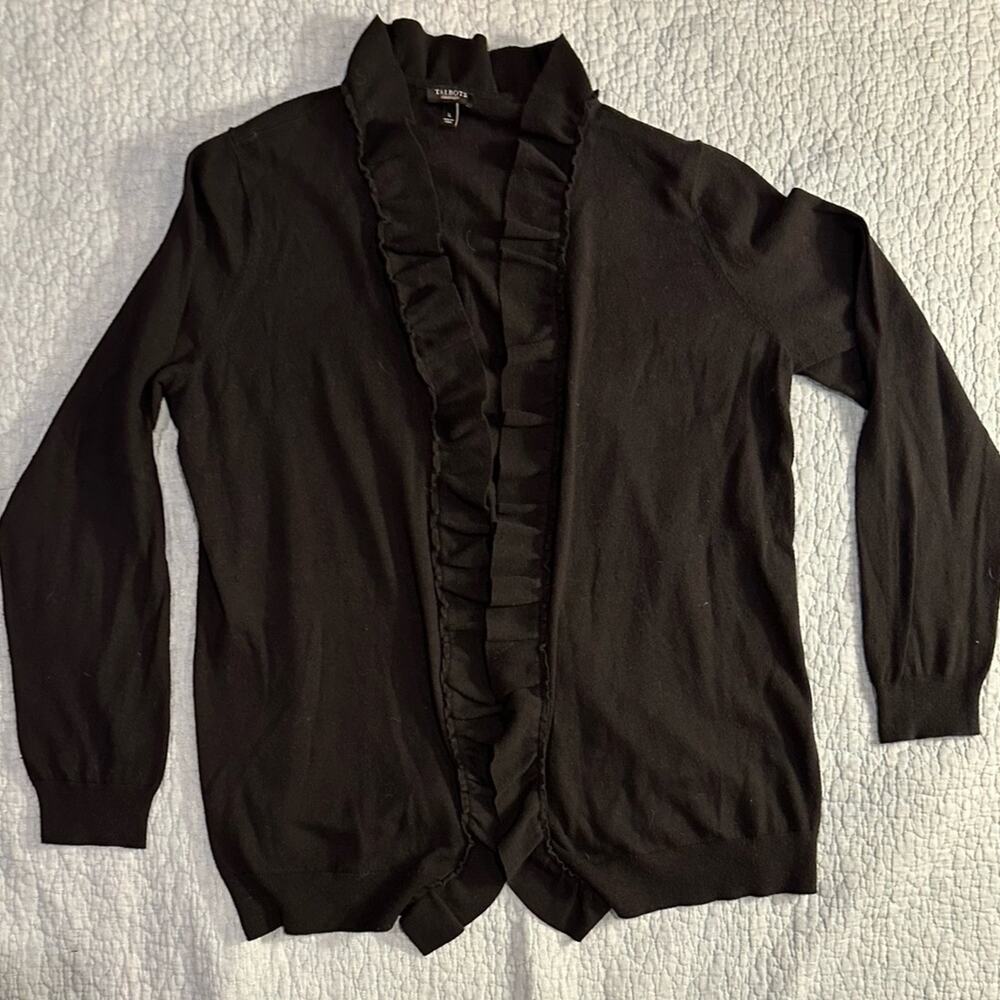 Talbots Black Cardigan with Ruffle Trim